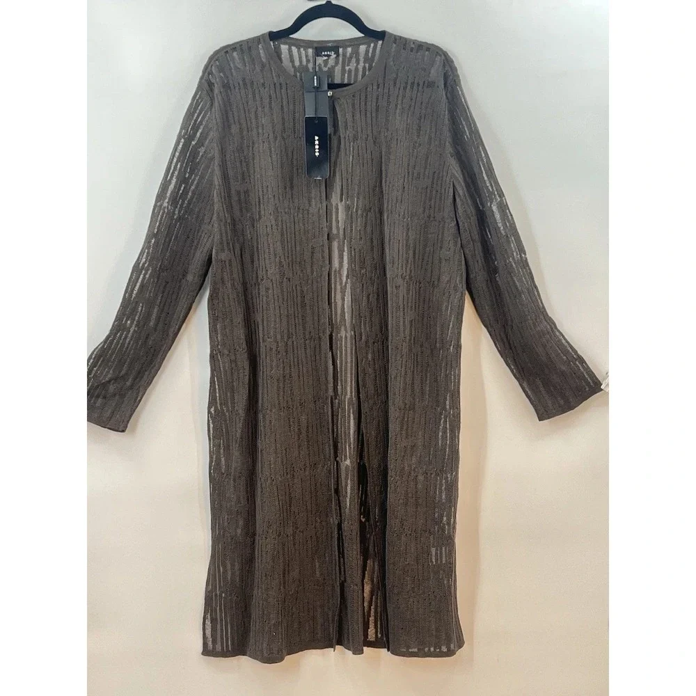 NWT Akris Cardigan Womens 14 Brown Linen Open Long Sleeve Mesh Duster Luxury